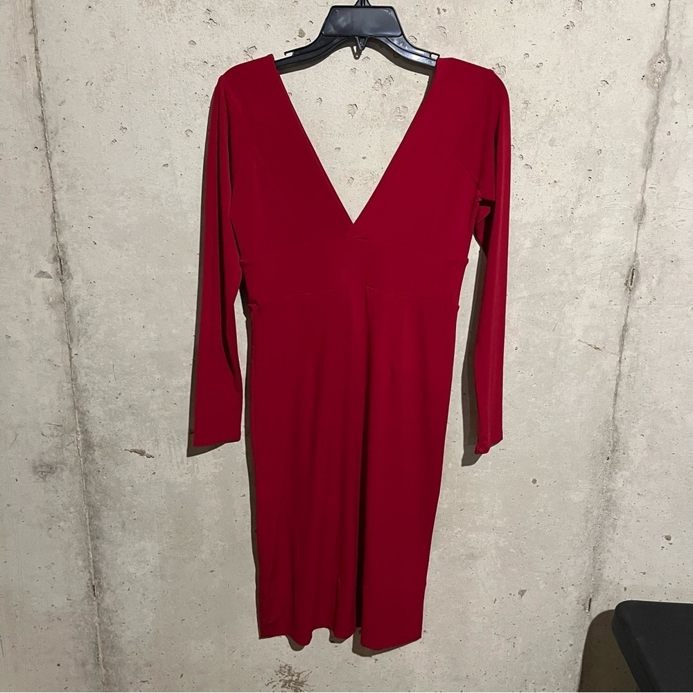 Moda International women's dress red size M Stretch Sexy V-neck Bodycon - Picture 3 of 7